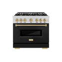 ZLINE Autograph Edition 36 in. 5.2 cu. ft. Classic Dual Fuel Range with 6 Burner Gas Cooktop and Electric Convection Oven in Stainless Steel with Black Matte Door and Champagne Bronze Accents, Open Box-Great Condition