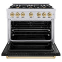 ZLINE Autograph Edition 36 in. 5.2 cu. ft. Classic Dual Fuel Range with 6 Burner Gas Cooktop and Electric Convection Oven in Stainless Steel with Black Matte Door and Champagne Bronze Accents, Open Box-Good Condition