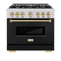 ZLINE Autograph Edition 36 in. 5.2 cu. ft. Classic Dual Fuel Range with 6 Burner Gas Cooktop and Electric Convection Oven in Stainless Steel with Black Matte Door and Champagne Bronze Accents, Open Box-Great Condition