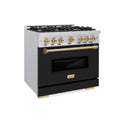 ZLINE Autograph Edition 36 in. 5.2 cu. ft. Classic Dual Fuel Range with 6 Burner Gas Cooktop and Electric Convection Oven in Stainless Steel with Black Matte Door and Champagne Bronze Accents, Open Box-Great Condition