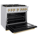 ZLINE Autograph Edition 36 in. 5.2 cu. ft. Classic Dual Fuel Range with 6 Burner Gas Cooktop and Electric Convection Oven in Stainless Steel with Black Matte Door and Champagne Bronze Accents, Open Box-Great Condition