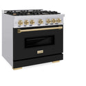 ZLINE Autograph Edition 36 in. 5.2 cu. ft. Classic Dual Fuel Range with 6 Burner Gas Cooktop and Electric Convection Oven in Stainless Steel with Black Matte Door and Champagne Bronze Accents, Open Box-Good Condition