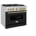 ZLINE Autograph Edition 36 in. 5.2 cu. ft. Classic Dual Fuel Range with 6 Burner Gas Cooktop and Electric Convection Oven in Stainless Steel with Black Matte Door and Champagne Bronze Accents, Open Box-Great Condition