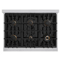 ZLINE Autograph Edition 36 in. 5.2 cu. ft. Classic Dual Fuel Range with 6 Burner Gas Cooktop and Electric Convection Oven in Stainless Steel with Black Matte Door and Champagne Bronze Accents, Open Box-Great Condition