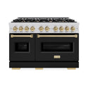 ZLINE Autograph Edition 48 in. 6.7 cu. ft. Classic Double Oven Dual Fuel Range with 8 Burner Gas Cooktop in Stainless Steel with Black Matte Doors and Champagne Bronze Accents, Open Box-Great Condition