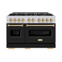 ZLINE Autograph Edition 48 in. 6.7 cu. ft. Classic Double Oven Dual Fuel Range with 8 Burner Gas Cooktop in Stainless Steel with Black Matte Doors and Champagne Bronze Accents, Open Box-Good Condition