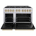 ZLINE Autograph Edition 48 in. 6.7 cu. ft. Classic Double Oven Dual Fuel Range with 8 Burner Gas Cooktop in Stainless Steel with Black Matte Doors and Champagne Bronze Accents, Open Box-Good Condition