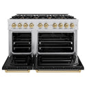 ZLINE Autograph Edition 48 in. 6.7 cu. ft. Classic Double Oven Dual Fuel Range with 8 Burner Gas Cooktop in Stainless Steel with Black Matte Doors and Champagne Bronze Accents, Open Box-Great Condition