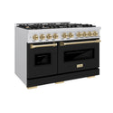 ZLINE Autograph Edition 48 in. 6.7 cu. ft. Classic Double Oven Dual Fuel Range with 8 Burner Gas Cooktop in Stainless Steel with Black Matte Doors and Champagne Bronze Accents, Open Box-Great Condition