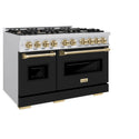 ZLINE Autograph Edition 48 in. 6.7 cu. ft. Classic Double Oven Dual Fuel Range with 8 Burner Gas Cooktop in Stainless Steel with Black Matte Doors and Champagne Bronze Accents, Open Box-Great Condition
