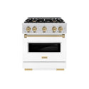 ZLINE Autograph Edition 30 in. 4.2 cu. ft. Classic Dual Fuel Range with 4 Burner Gas Cooktop and Electric Convection Oven in Stainless Steel with White Matte Door and Champagne Bronze Accents, Open Box-Great Condition