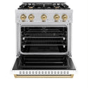 ZLINE Autograph Edition 30 in. 4.2 cu. ft. Classic Dual Fuel Range with 4 Burner Gas Cooktop and Electric Convection Oven in Stainless Steel with White Matte Door and Champagne Bronze Accents, Open Box-Great Condition