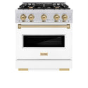 ZLINE Autograph Edition 30 in. 4.2 cu. ft. Classic Dual Fuel Range with 4 Burner Gas Cooktop and Electric Convection Oven in Stainless Steel with White Matte Door and Champagne Bronze Accents, Open Box-Good Condition