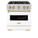 ZLINE Autograph Edition 30 in. 4.2 cu. ft. Classic Dual Fuel Range with 4 Burner Gas Cooktop and Electric Convection Oven in Stainless Steel with White Matte Door and Champagne Bronze Accents, Open Box-Great Condition