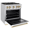 ZLINE Autograph Edition 30 in. 4.2 cu. ft. Classic Dual Fuel Range with 4 Burner Gas Cooktop and Electric Convection Oven in Stainless Steel with White Matte Door and Champagne Bronze Accents, Open Box-Great Condition