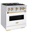 ZLINE Autograph Edition 30 in. 4.2 cu. ft. Classic Dual Fuel Range with 4 Burner Gas Cooktop and Electric Convection Oven in Stainless Steel with White Matte Door and Champagne Bronze Accents, Open Box-Good Condition