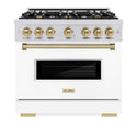 ZLINE Autograph Edition 36 in. 5.2 cu. ft. Classic Dual Fuel Range with 6 Burner Gas Cooktop and Electric Convection Oven in Stainless Steel with White Matte Door and Champagne Bronze Accents, Open Box-Good Condition