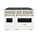 ZLINE Autograph Edition 48 in. 6.7 cu. ft. Classic Double Oven Dual Fuel Range with 8 Burner Gas Cooktop in Stainless Steel with White Matte Doors and Champagne Bronze Accents, Open Box-Great Condition