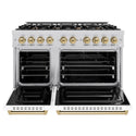 ZLINE Autograph Edition 48 in. 6.7 cu. ft. Classic Double Oven Dual Fuel Range with 8 Burner Gas Cooktop in Stainless Steel with White Matte Doors and Champagne Bronze Accents, Open Box-Great Condition