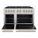 ZLINE Autograph Edition 48 in. 6.7 cu. ft. Classic Double Oven Dual Fuel Range with 8 Burner Gas Cooktop in Stainless Steel with White Matte Doors and Champagne Bronze Accents, Open Box-Good Condition