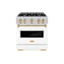 ZLINE Autograph Edition 30 in. 4.2 cu. ft. Classic Dual Fuel Range with 4 Burner Gas Cooktop and Electric Convection Oven in Stainless Steel with White Matte Door and Polished Gold Accents (CDRZ-WM-30-G)