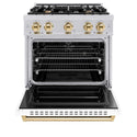 ZLINE Autograph Edition 30 in. 4.2 cu. ft. Classic Dual Fuel Range with 4 Burner Gas Cooktop and Electric Convection Oven in Stainless Steel with White Matte Door and Polished Gold Accents, Open Box-Good Condition
