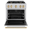 ZLINE Autograph Edition 30 in. 4.2 cu. ft. Classic Dual Fuel Range with 4 Burner Gas Cooktop and Electric Convection Oven in Stainless Steel with White Matte Door and Polished Gold Accents, Open Box-Great Condition
