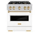 ZLINE Autograph Edition 30 in. 4.2 cu. ft. Classic Dual Fuel Range with 4 Burner Gas Cooktop and Electric Convection Oven in Stainless Steel with White Matte Door and Polished Gold Accents (CDRZ-WM-30-G)