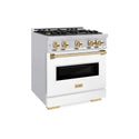 ZLINE Autograph Edition 30 in. 4.2 cu. ft. Classic Dual Fuel Range with 4 Burner Gas Cooktop and Electric Convection Oven in Stainless Steel with White Matte Door and Polished Gold Accents, Open Box-Good Condition