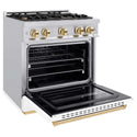 ZLINE Autograph Edition 30 in. 4.2 cu. ft. Classic Dual Fuel Range with 4 Burner Gas Cooktop and Electric Convection Oven in Stainless Steel with White Matte Door and Polished Gold Accents, Open Box-Good Condition
