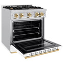 ZLINE Autograph Edition 30 in. 4.2 cu. ft. Classic Dual Fuel Range with 4 Burner Gas Cooktop and Electric Convection Oven in Stainless Steel with White Matte Door and Polished Gold Accents (CDRZ-WM-30-G)