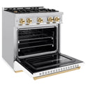 ZLINE Autograph Edition 30 in. 4.2 cu. ft. Classic Dual Fuel Range with 4 Burner Gas Cooktop and Electric Convection Oven in Stainless Steel with White Matte Door and Polished Gold Accents, Open Box-Great Condition