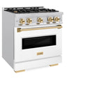 ZLINE Autograph Edition 30 in. 4.2 cu. ft. Classic Dual Fuel Range with 4 Burner Gas Cooktop and Electric Convection Oven in Stainless Steel with White Matte Door and Polished Gold Accents, Open Box-Great Condition