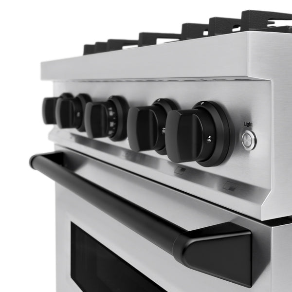 ZLINE Autograph Edition 30 in. 4.2 cu. ft. Classic Dual Fuel Range with 4 Burner Gas Cooktop and Electric Convection Oven in Stainless Steel with Matte Black Accents, Open Box-Great Condition