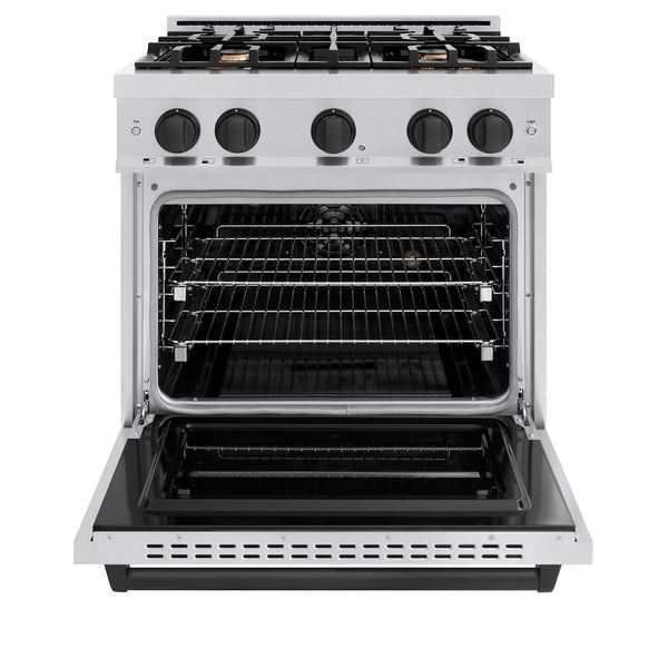 ZLINE Autograph Edition 30 in. 4.2 cu. ft. Classic Dual Fuel Range with 4 Burner Gas Cooktop and Electric Convection Oven in Stainless Steel with Matte Black Accents, Open Box-Great Condition
