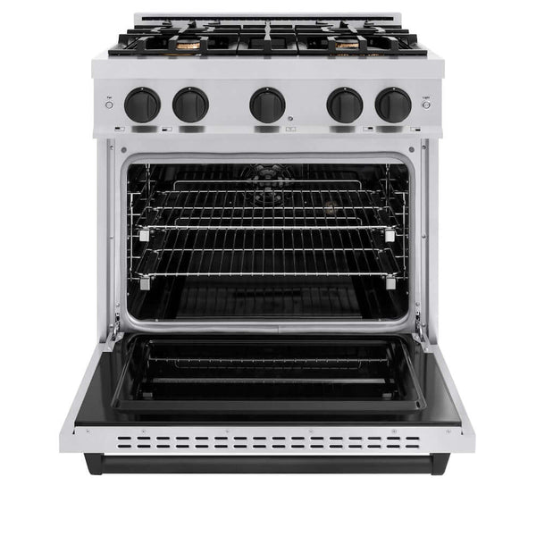 ZLINE Autograph Edition 30 in. 4.2 cu. ft. Classic Dual Fuel Range with 4 Burner Gas Cooktop and Electric Convection Oven in Stainless Steel with Matte Black Accents, Open Box-Good Condition