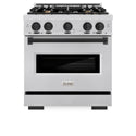 ZLINE Autograph Edition 30 in. 4.2 cu. ft. Classic Dual Fuel Range with 4 Burner Gas Cooktop and Electric Convection Oven in Stainless Steel with Matte Black Accents (CDRZ-30-MB)