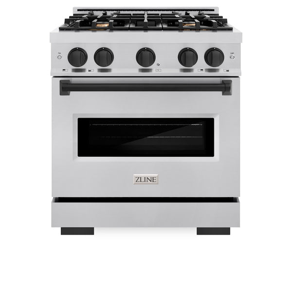 ZLINE Autograph Edition 30 in. 4.2 cu. ft. Classic Dual Fuel Range with 4 Burner Gas Cooktop and Electric Convection Oven in Stainless Steel with Matte Black Accents, Open Box-Great Condition