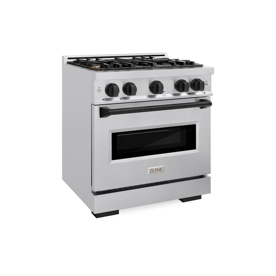 ZLINE Autograph Edition 30 in. 4.2 cu. ft. Classic Dual Fuel Range with 4 Burner Gas Cooktop and Electric Convection Oven in Stainless Steel with Matte Black Accents, Open Box-Great Condition
