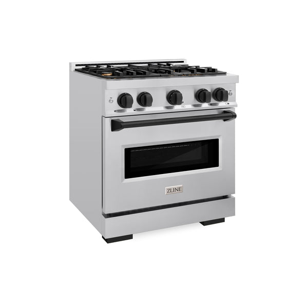 ZLINE Autograph Edition 30 in. 4.2 cu. ft. Classic Dual Fuel Range with 4 Burner Gas Cooktop and Electric Convection Oven in Stainless Steel with Matte Black Accents (CDRZ-30-MB)