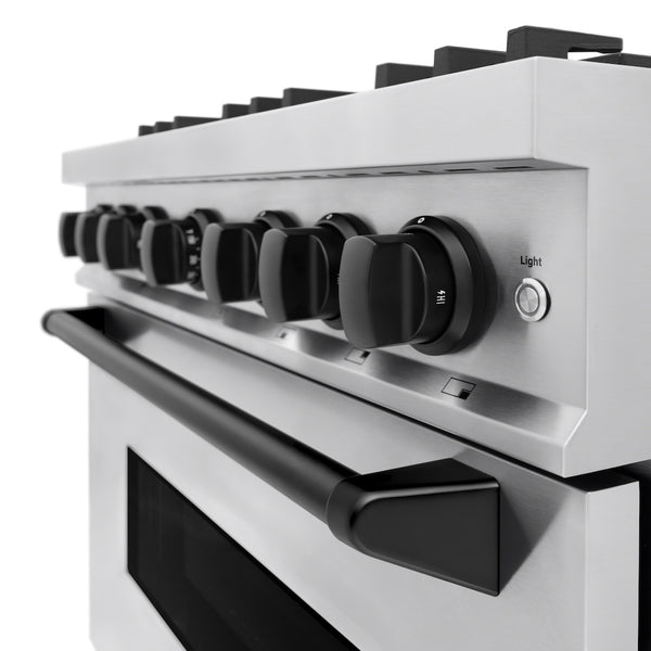 ZLINE Autograph Edition 36 in. 5.2 cu. ft. Classic Dual Fuel Range with 6 Burner Gas Cooktop and Electric Convection Oven in Stainless Steel with Matte Black Accents, Open Box-Great Condition