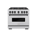 ZLINE Autograph Edition 36 in. 5.2 cu. ft. Classic Dual Fuel Range with 6 Burner Gas Cooktop and Electric Convection Oven in Stainless Steel with Matte Black Accents, Open Box-Great Condition