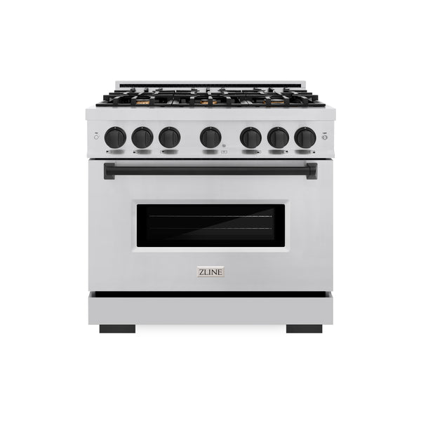 ZLINE Autograph Edition 36 in. 5.2 cu. ft. Classic Dual Fuel Range with 6 Burner Gas Cooktop and Electric Convection Oven in Stainless Steel with Matte Black Accents (CDRZ-36-MB)