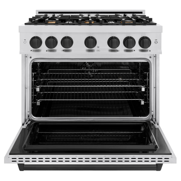 ZLINE Autograph Edition 36 in. 5.2 cu. ft. Classic Dual Fuel Range with 6 Burner Gas Cooktop and Electric Convection Oven in Stainless Steel with Matte Black Accents (CDRZ-36-MB)