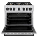 ZLINE Autograph Edition 36 in. 5.2 cu. ft. Classic Dual Fuel Range with 6 Burner Gas Cooktop and Electric Convection Oven in Stainless Steel with Matte Black Accents, Open Box-Great Condition