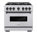 ZLINE Autograph Edition 36 in. 5.2 cu. ft. Classic Dual Fuel Range with 6 Burner Gas Cooktop and Electric Convection Oven in Stainless Steel with Matte Black Accents, Open Box-Good Condition