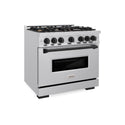 ZLINE Autograph Edition 36 in. 5.2 cu. ft. Classic Dual Fuel Range with 6 Burner Gas Cooktop and Electric Convection Oven in Stainless Steel with Matte Black Accents, Open Box-Great Condition