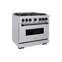 ZLINE Autograph Edition 36 in. 5.2 cu. ft. Classic Dual Fuel Range with 6 Burner Gas Cooktop and Electric Convection Oven in Stainless Steel with Matte Black Accents, Open Box-Good Condition