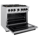 ZLINE Autograph Edition 36 in. 5.2 cu. ft. Classic Dual Fuel Range with 6 Burner Gas Cooktop and Electric Convection Oven in Stainless Steel with Matte Black Accents, Open Box-Great Condition