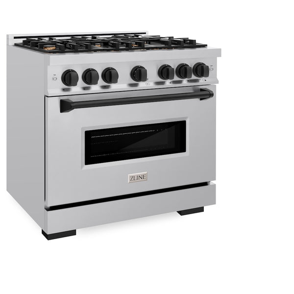 ZLINE Autograph Edition 36 in. 5.2 cu. ft. Classic Dual Fuel Range with 6 Burner Gas Cooktop and Electric Convection Oven in Stainless Steel with Matte Black Accents, Open Box-Great Condition